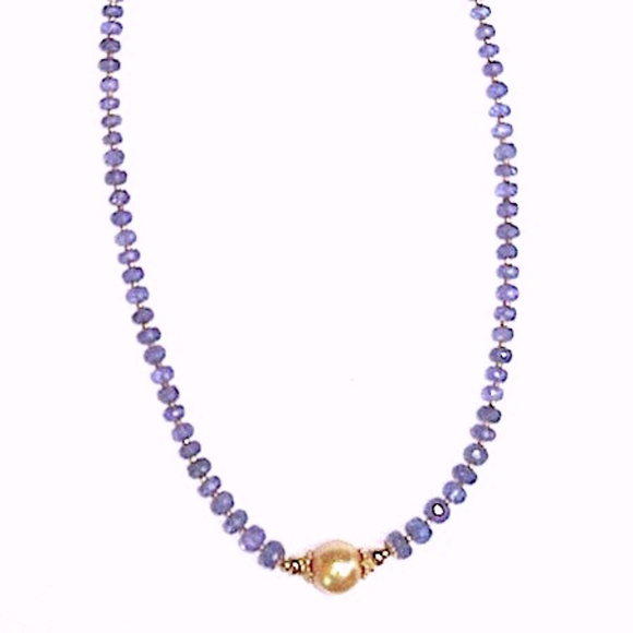 GOLDEN TAHITIAN PEARL & FACETED TANZANITE NECKLACE - Picture 2 of 8